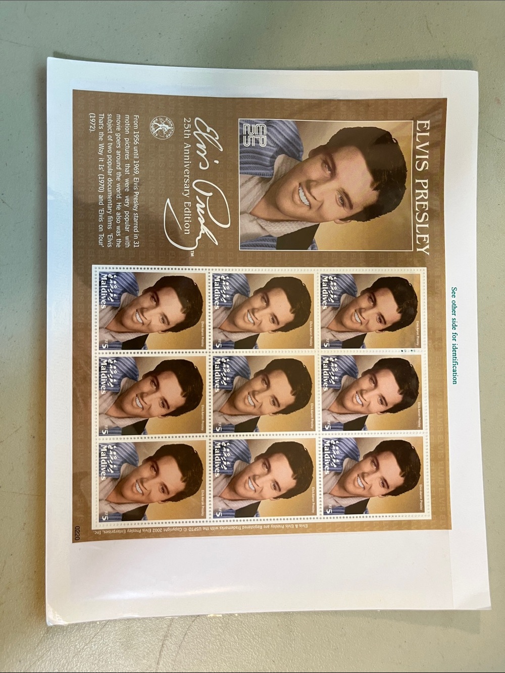 Elvis Presley Commemorative Stamp Sheet - Gold